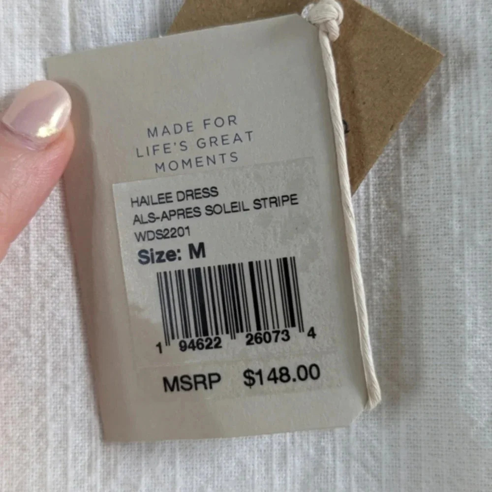 NWT Faherty Apres Soleil Stripe Hailee Dress sz M	 Organic Cotton Boho White - Picture 12 of 13